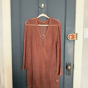 Brown Mesh Knit Cover Up Dress